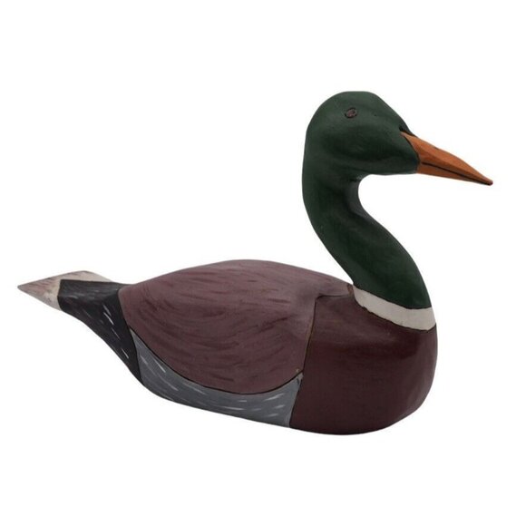 Vtg Duck Decoy Mallard Male Hand Carved Painted Signed C Finney 92 PA - Picture 1 of 10